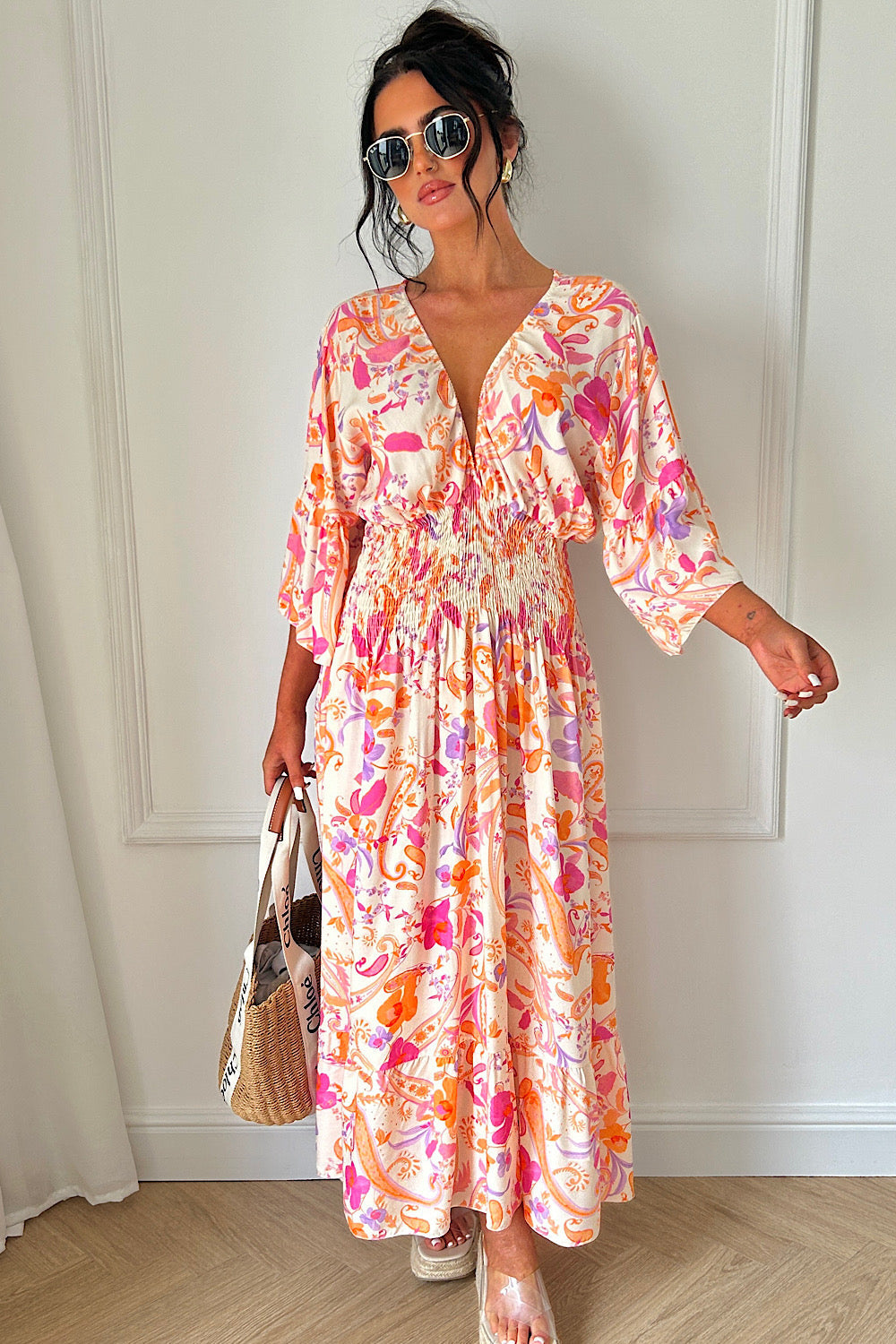 Pink V Front Swirl Maxi Dress