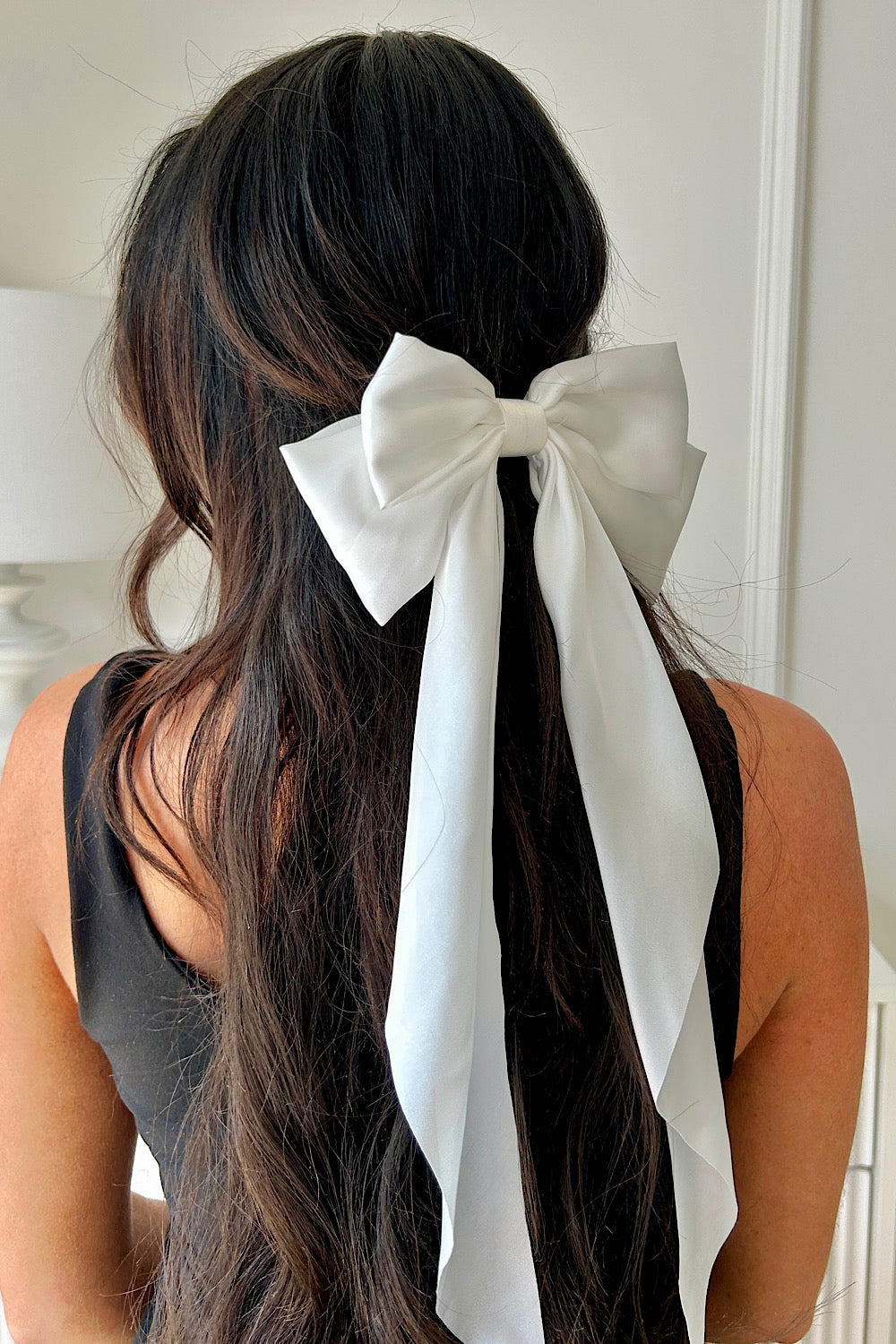 Amy White Satin Large Hair Bow Clip
