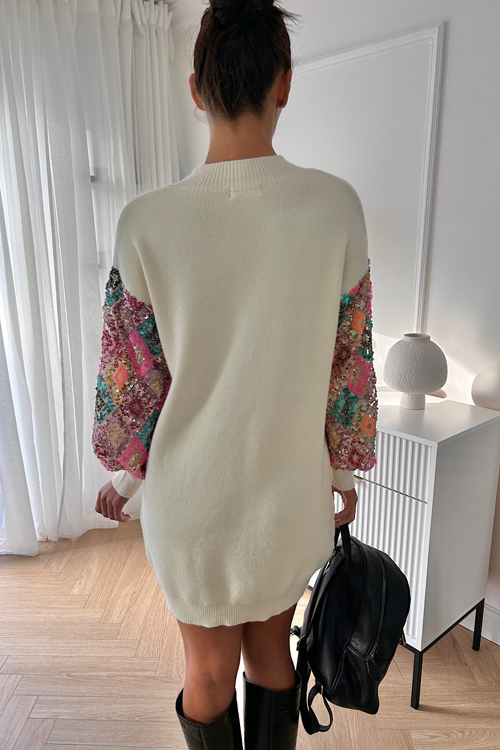 Amele Beige Sequin Jumper Dress