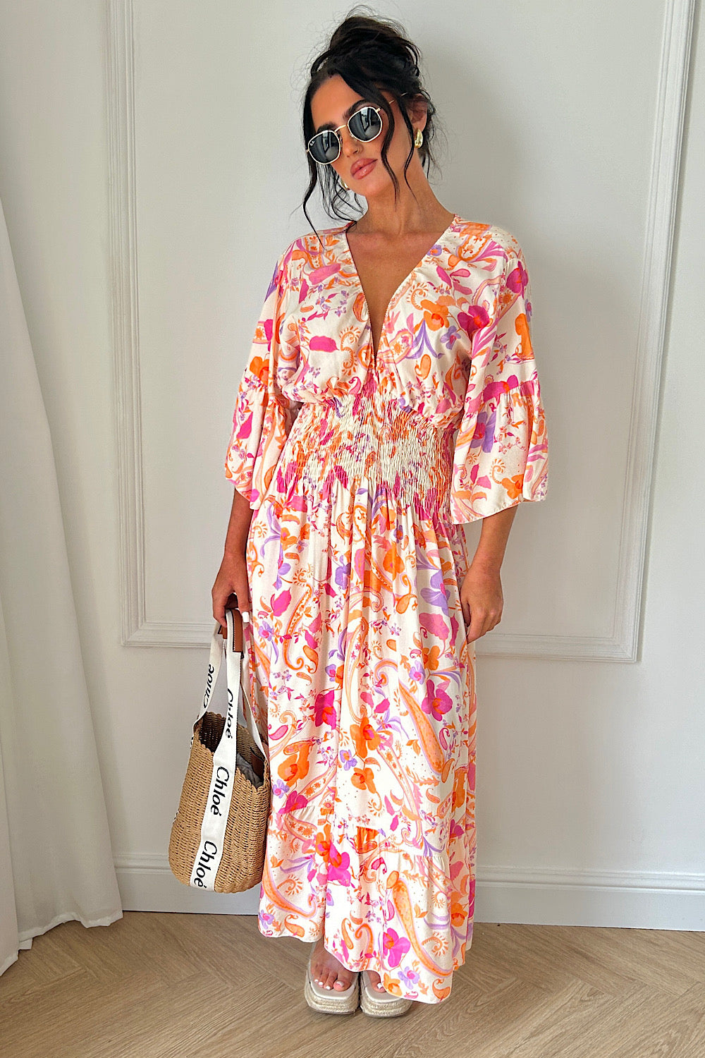 Pink V Front Swirl Maxi Dress