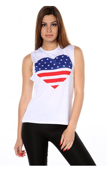 Yasmin USA Stars & Stripes Heart Print Vest Top