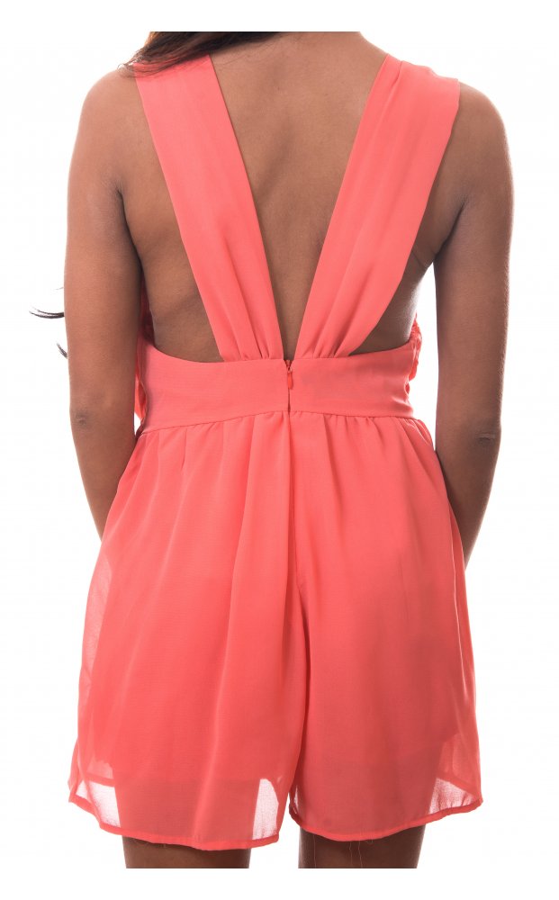 Slow It Down Chiffon Playsuit In Peach