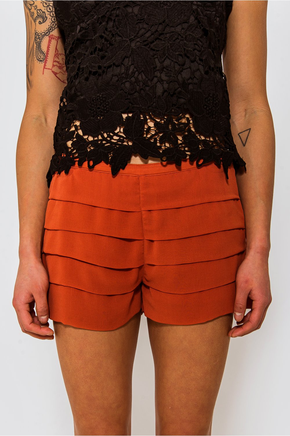 Renee Chiffon Pleat Rust Shorts