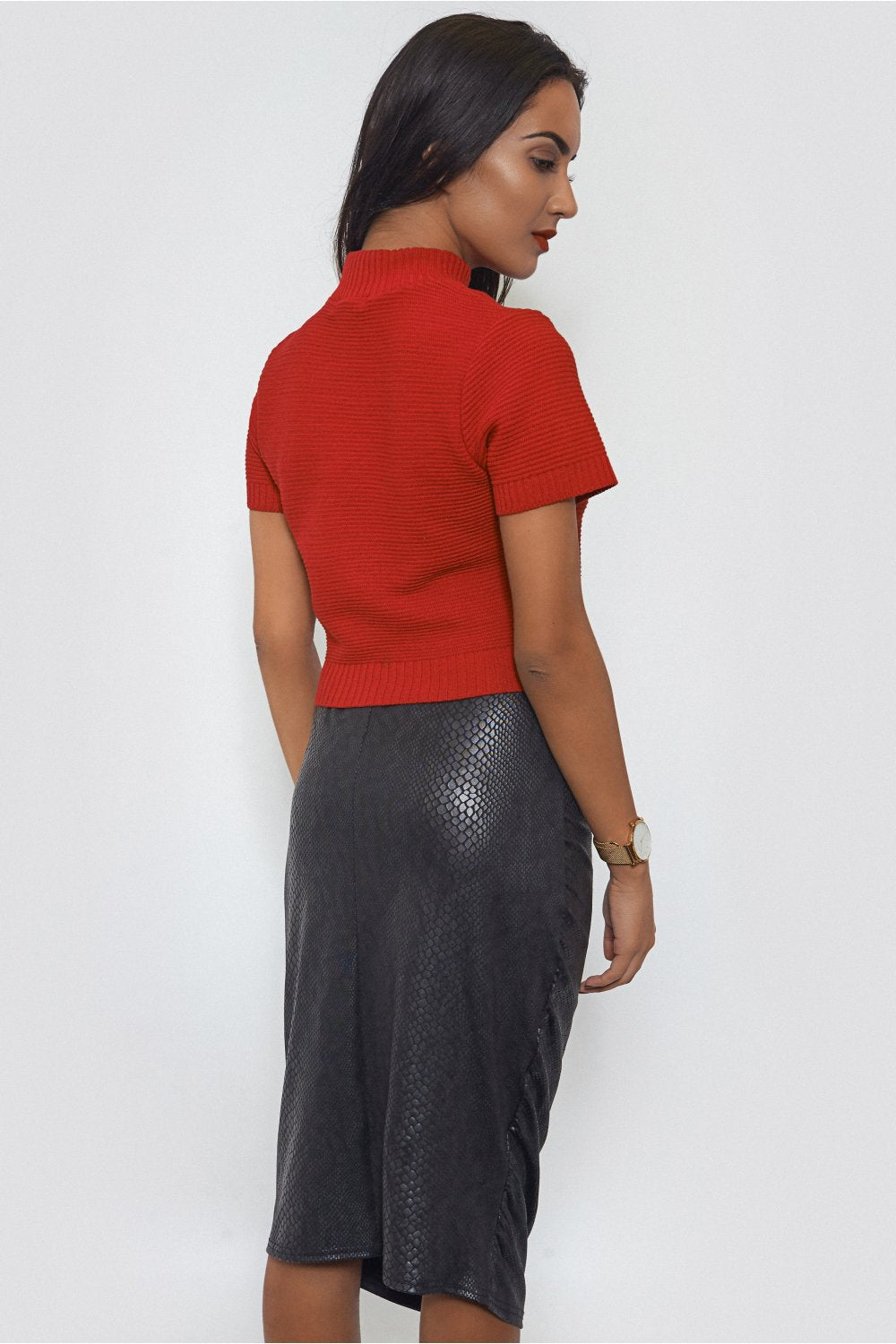 Snakeskin Black Bodycon Skirt