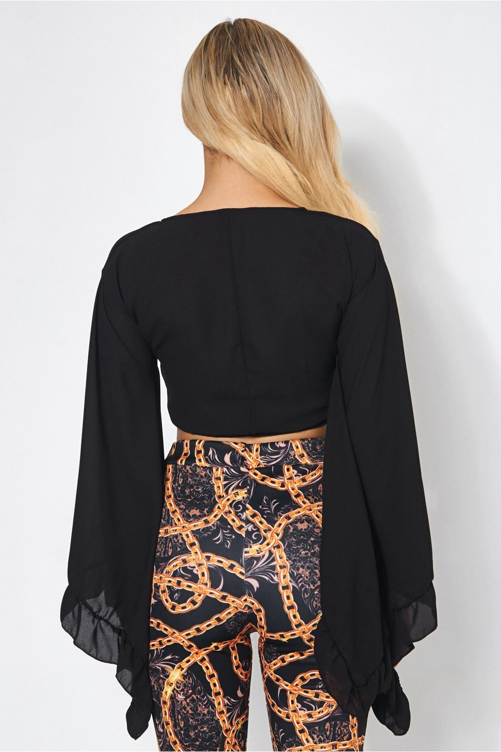 Valentina Black Front Tie Frill Blouse