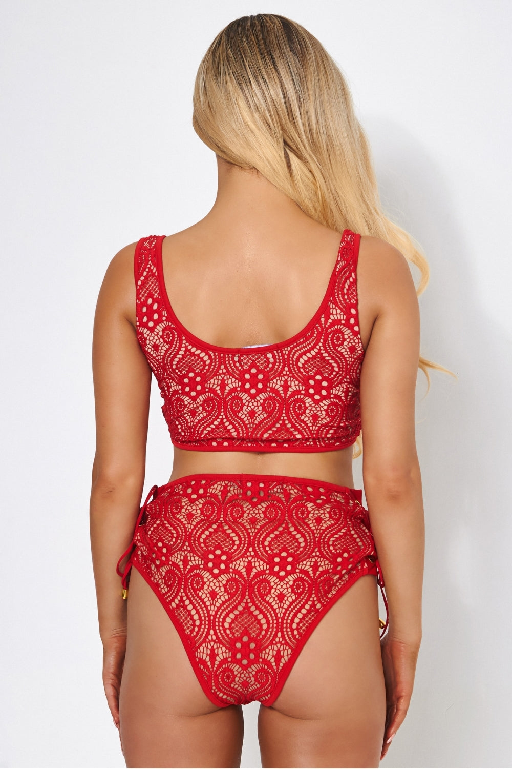 Cici Red High Waisted Lace Bikini