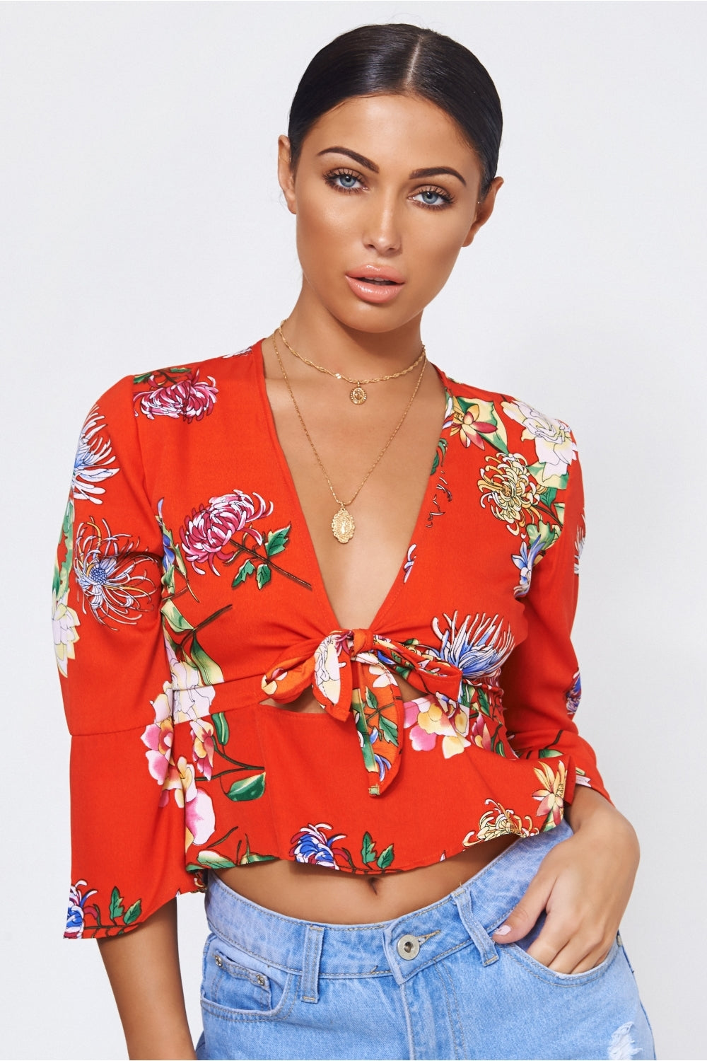 Utopia Orange Floral Tie Top
