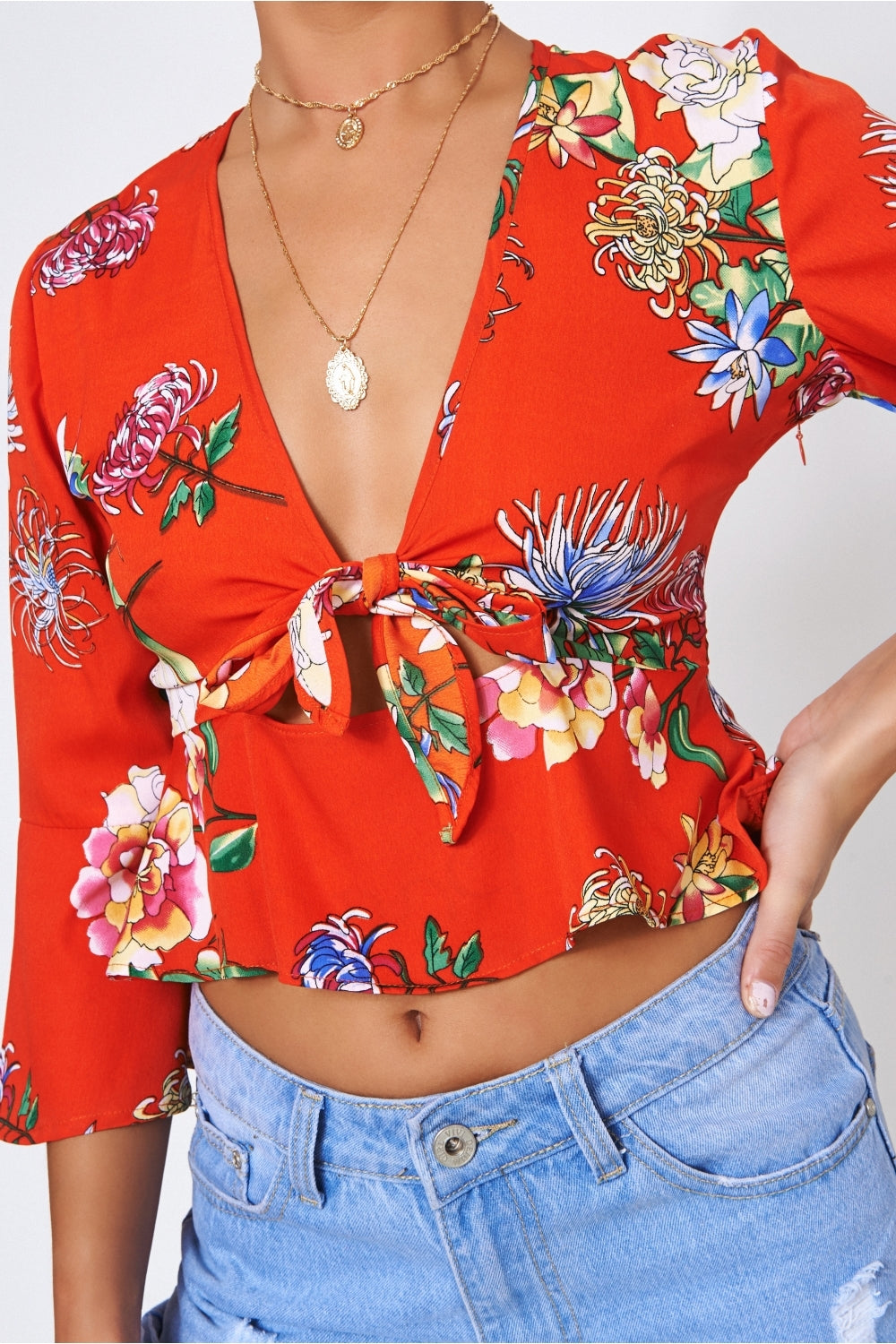 Utopia Orange Floral Tie Top