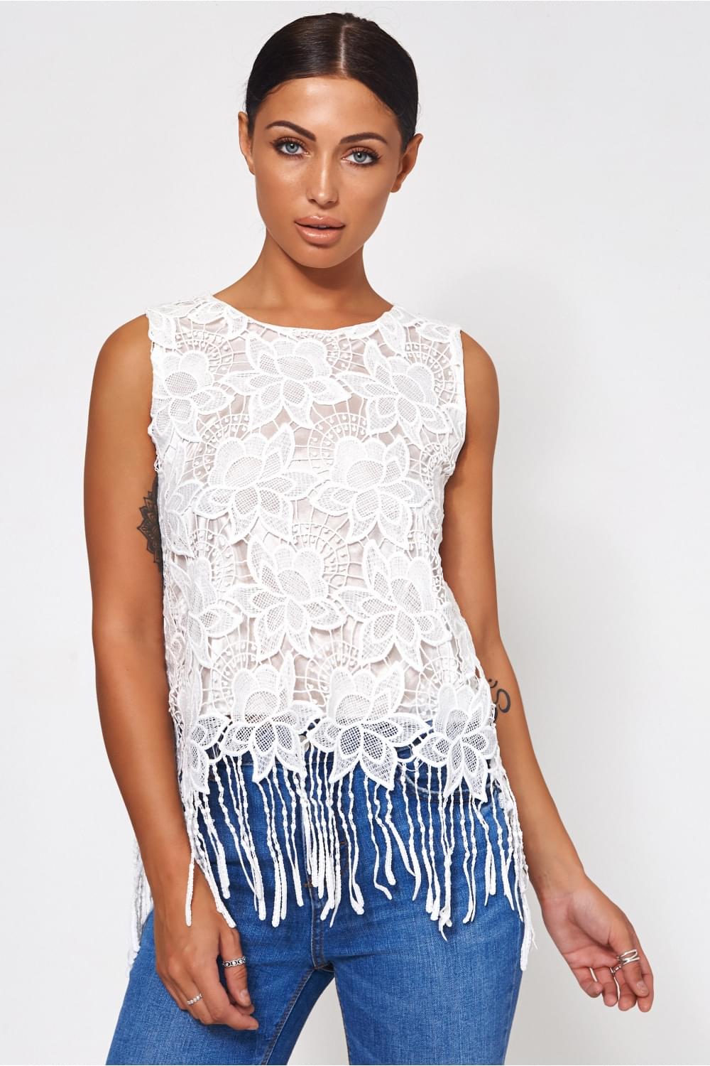 Lola White Fringe Vest top