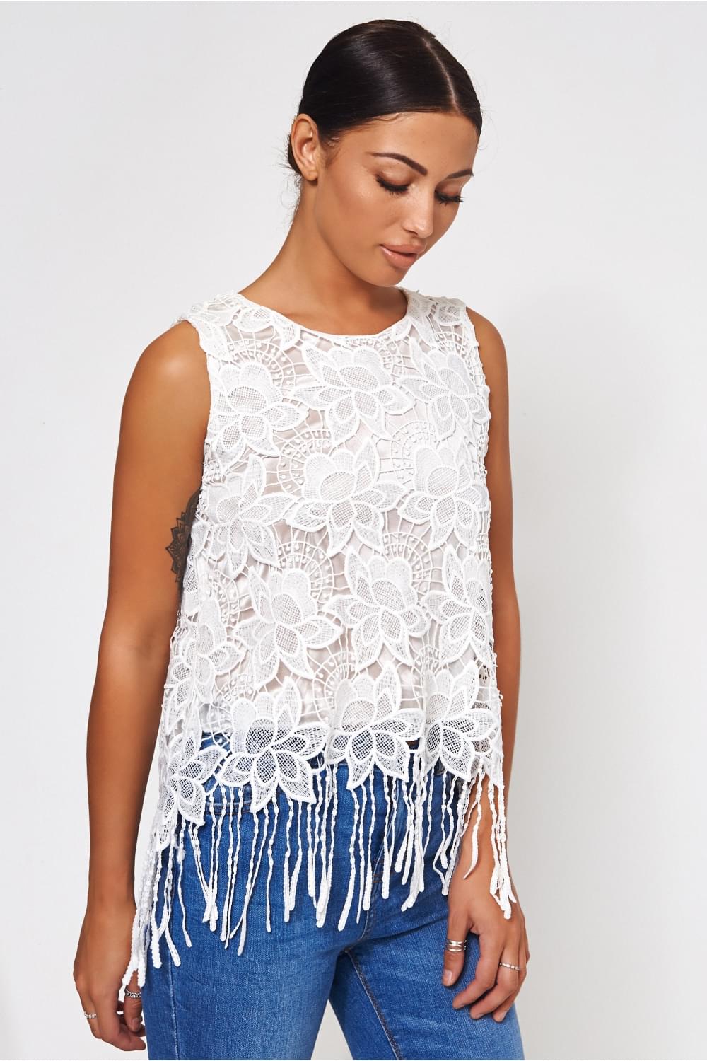 Lola White Fringe Vest top