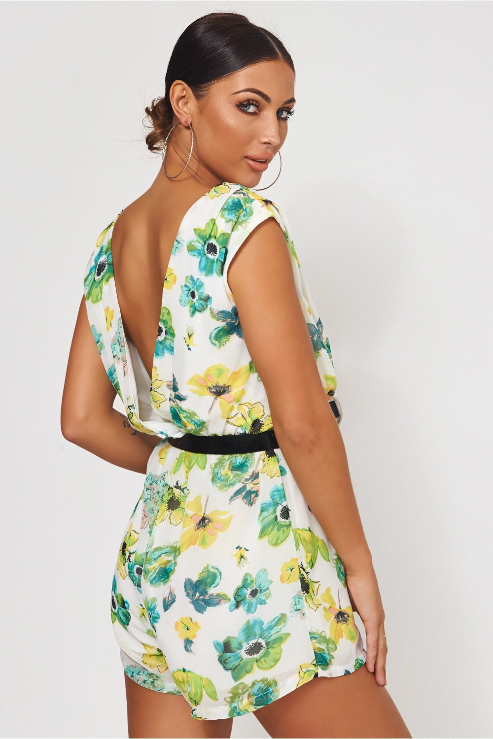 Soki Green Chiffon Floral Playsuit