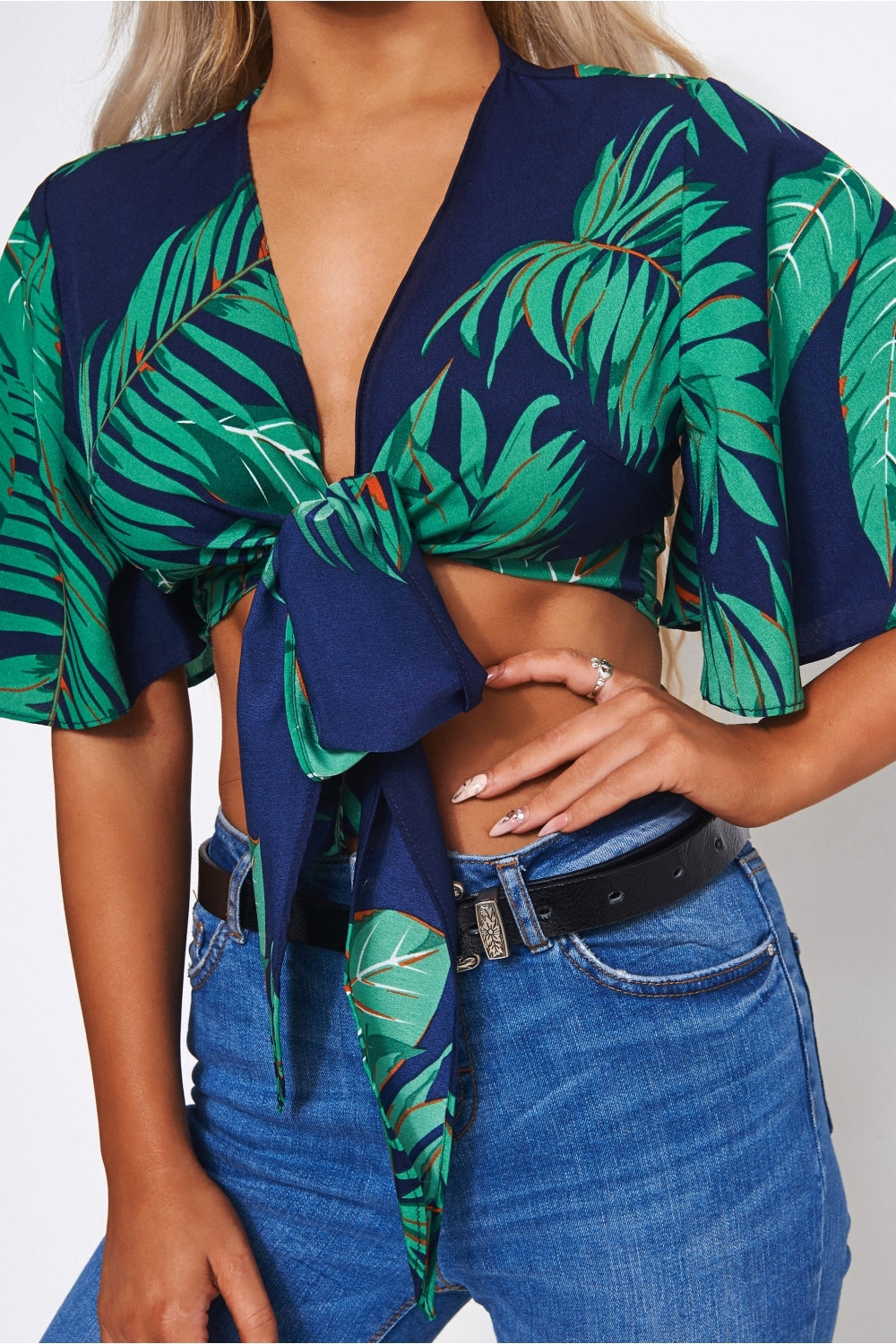 Green Palm Print Blouse