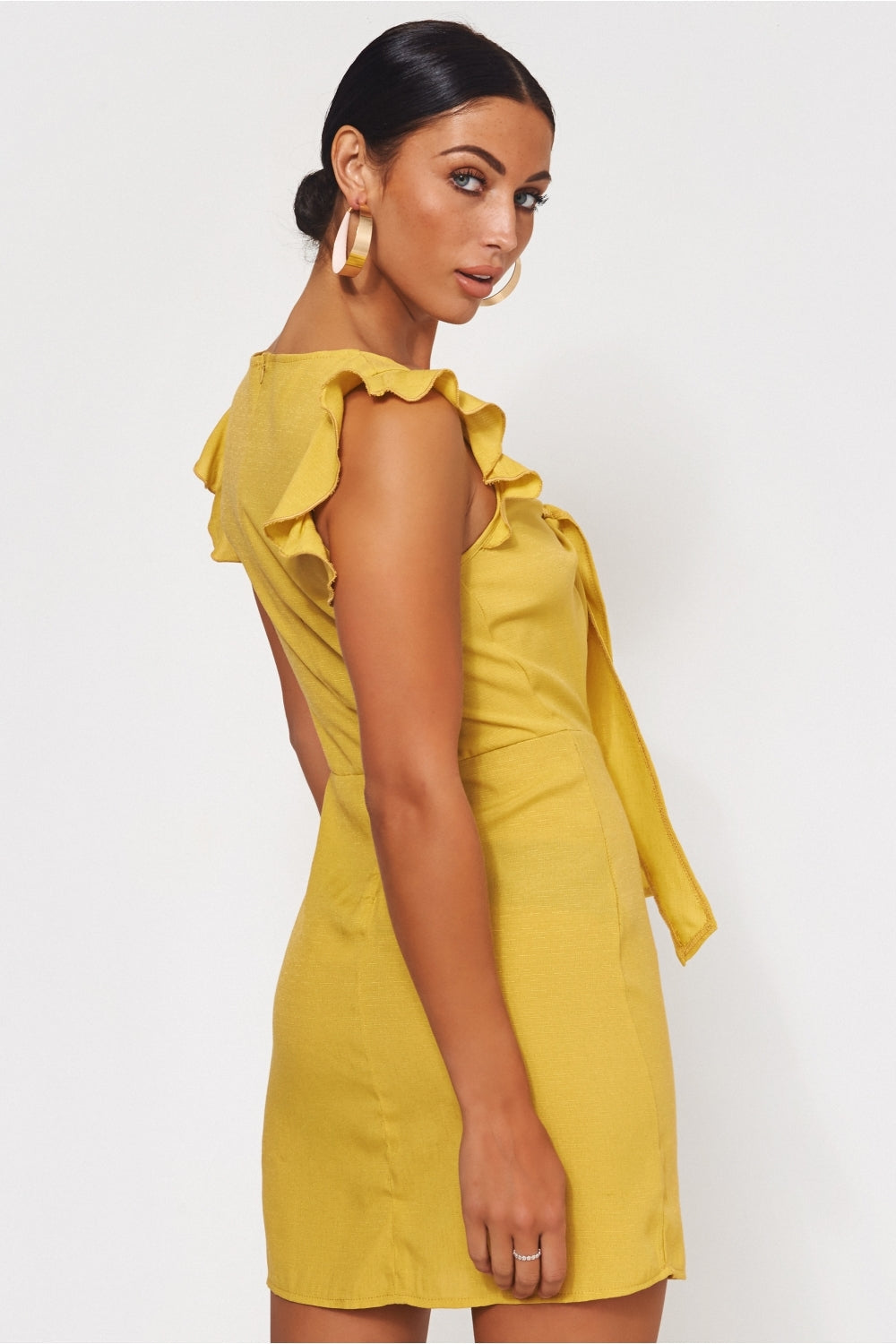 Lula Mustard Tie Front Button Dress