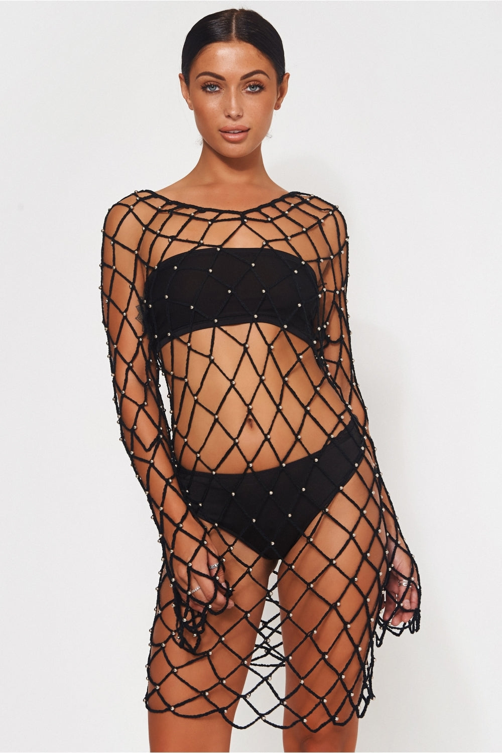 Black Crochet Beaded Cover Up
