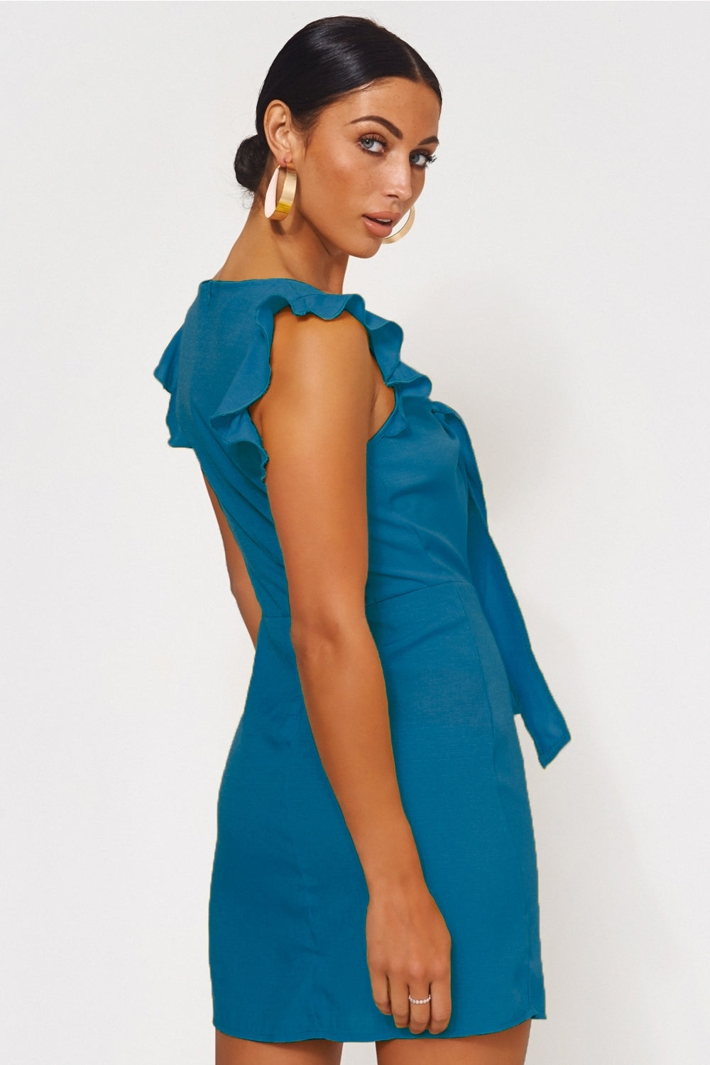 Lula Blue Tie Front Button Dress