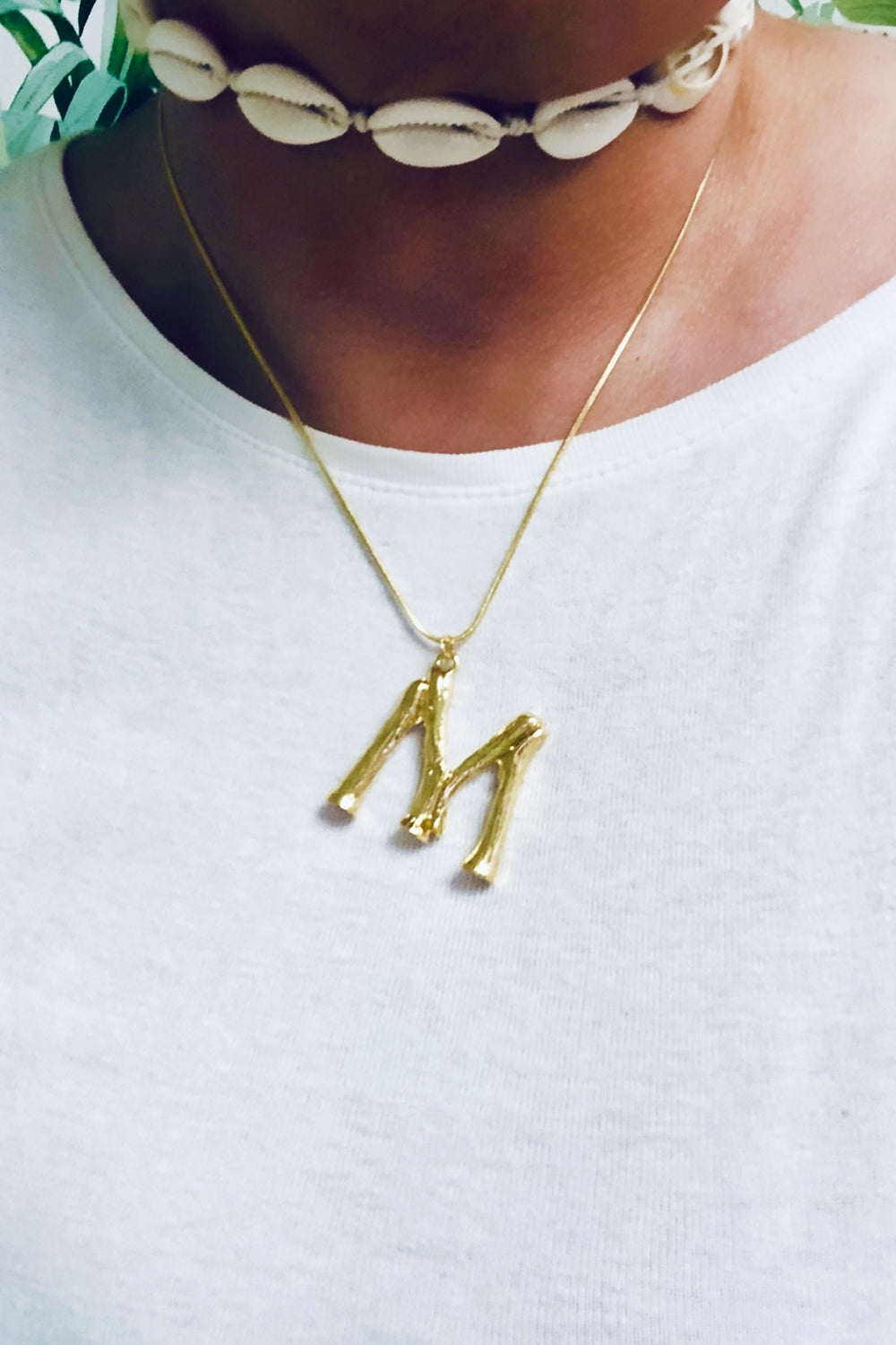 Gold Bamboo Initial Icon Necklace