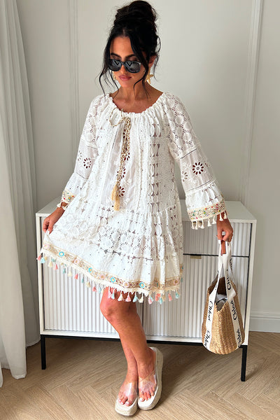 Hudson Multi Boho Crochet Tassel Dress