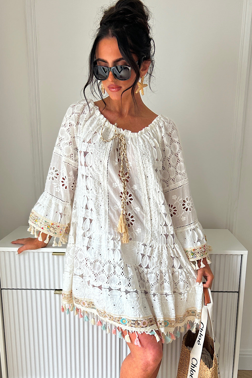 Hudson Multi Boho Crochet Tassel Dress