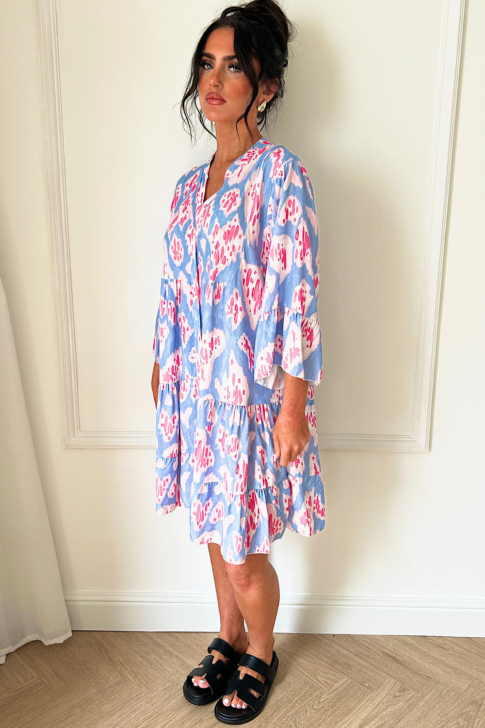 Amber Blue Abstract Button Smock Dress