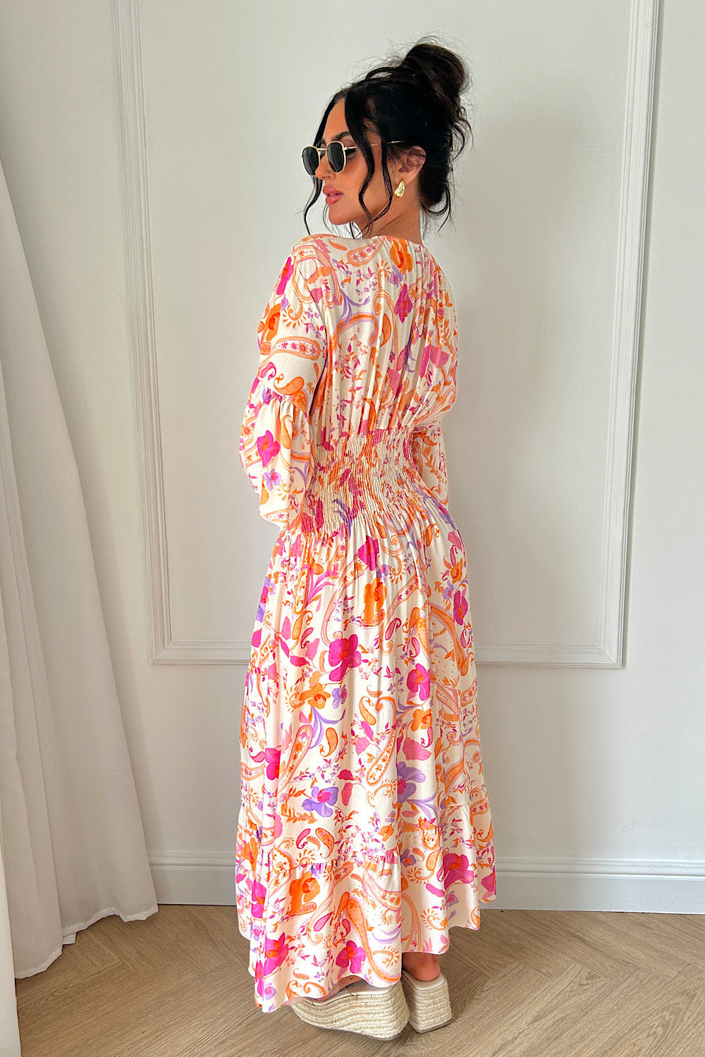 Pink V Front Swirl Maxi Dress