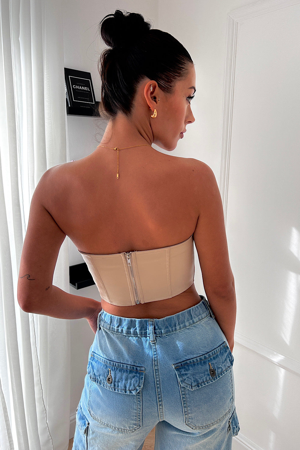Laura Beige Leather Corset Top