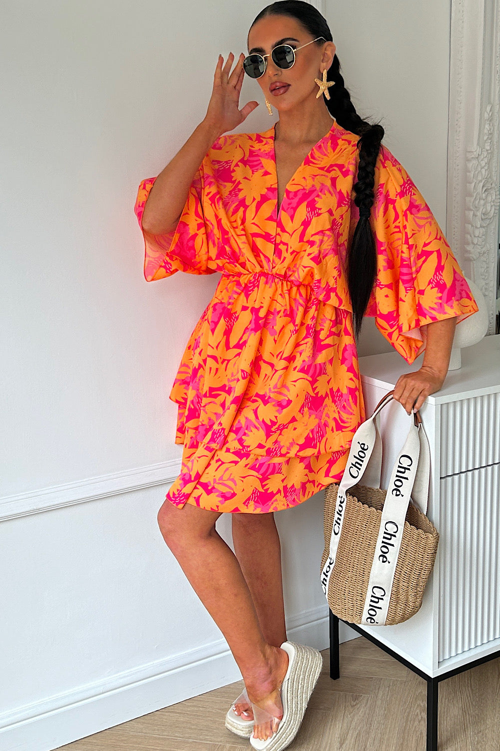 Ella Orange & Pink Tropical Dress