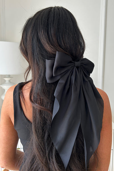 Amy Black Satin Hair Bow Clip