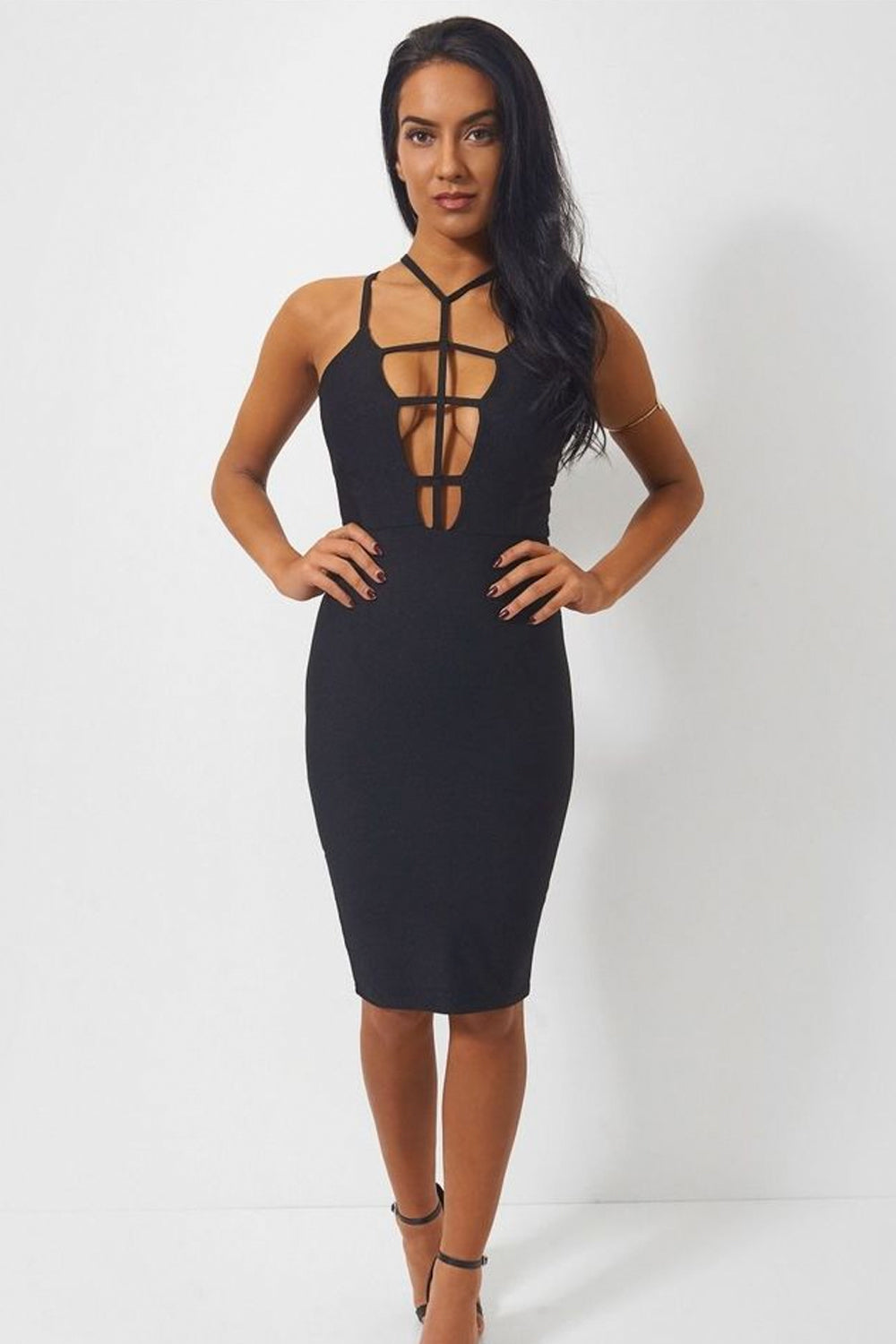 Sia Black Caged Midi Dress