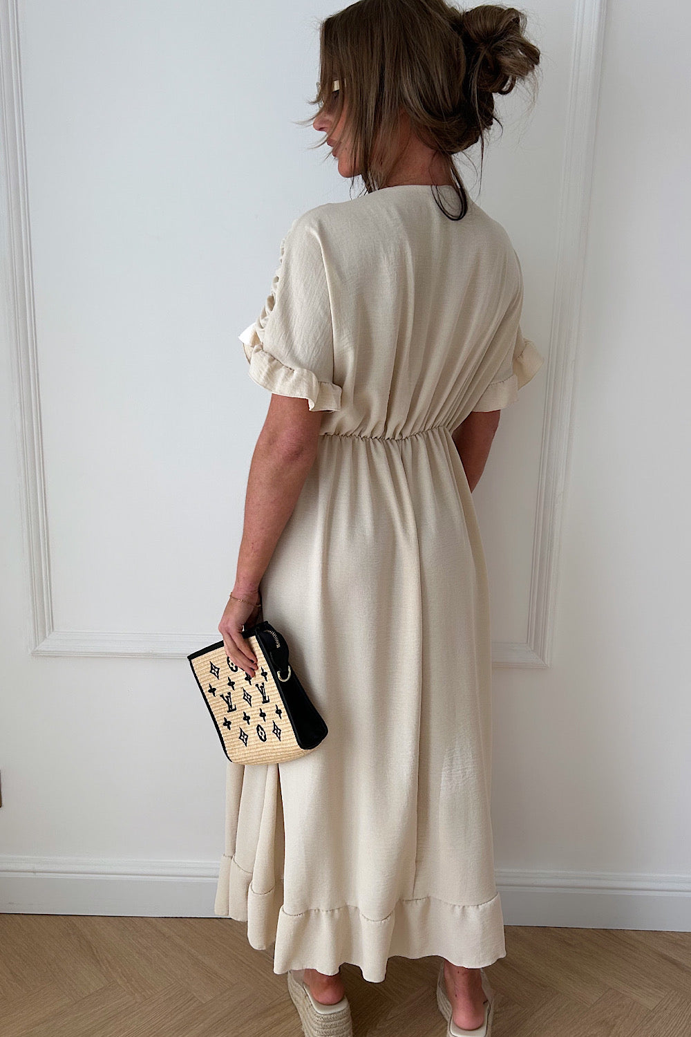 Elycia Beige Ruched Maxi Dress