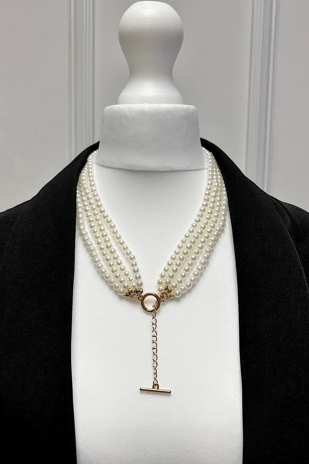 Lila Gold Multi Layer Pearl T-Bar Necklace