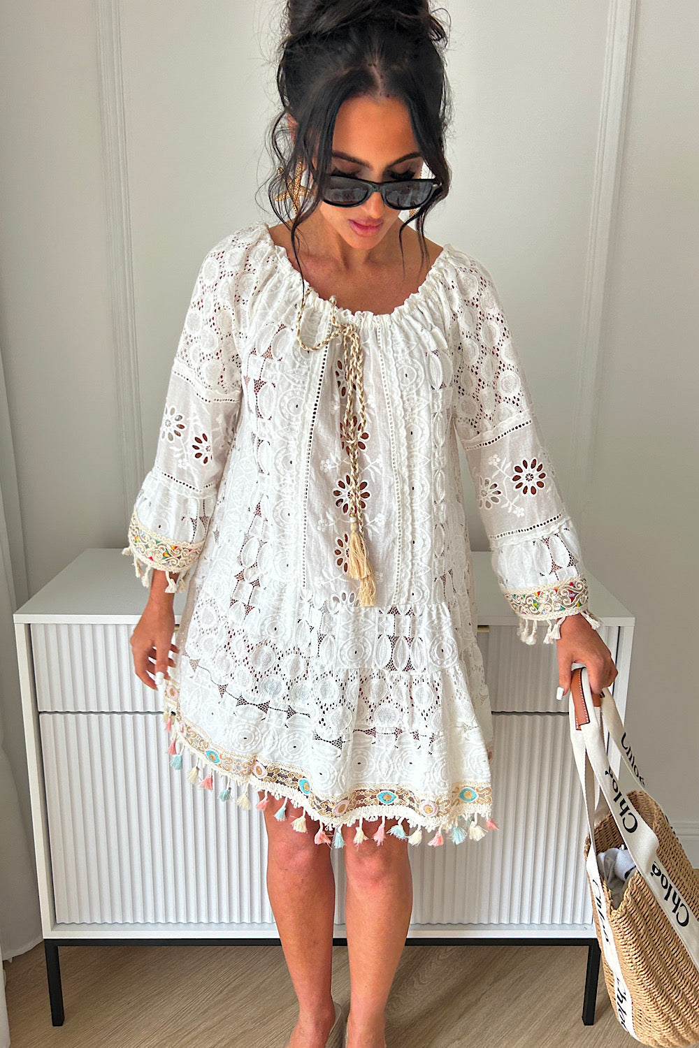 Hudson Multi Boho Crochet Tassel Dress