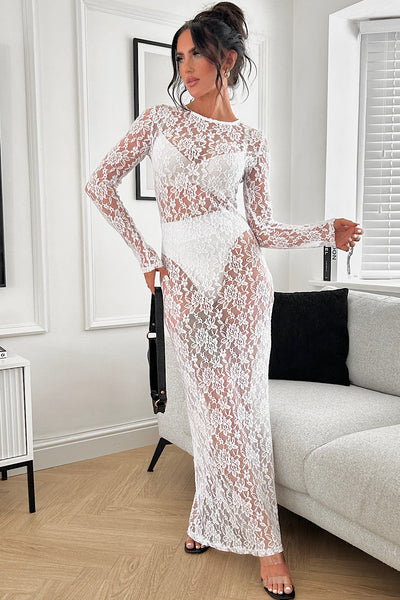 Zaria White Lace Maxi Dress