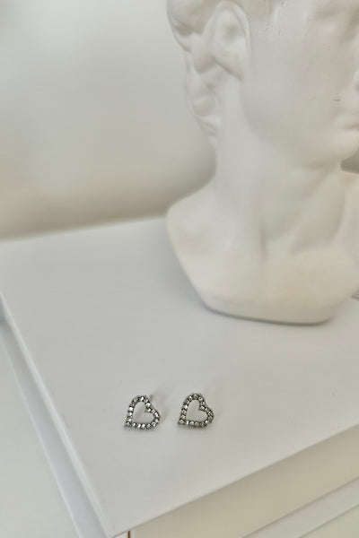 Starlight Silver Heart Diamante Stud Earrings