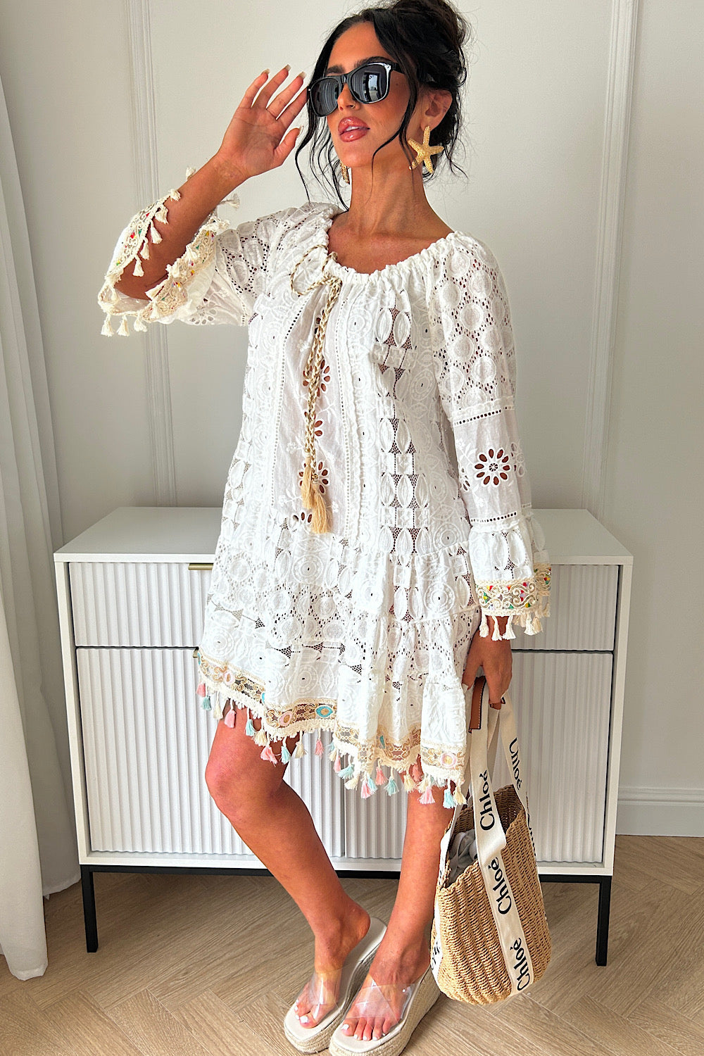 Hudson Multi Boho Crochet Tassel Dress