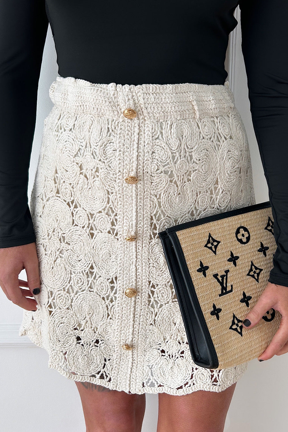Tara Beige Crochet Button Mini Skirt
