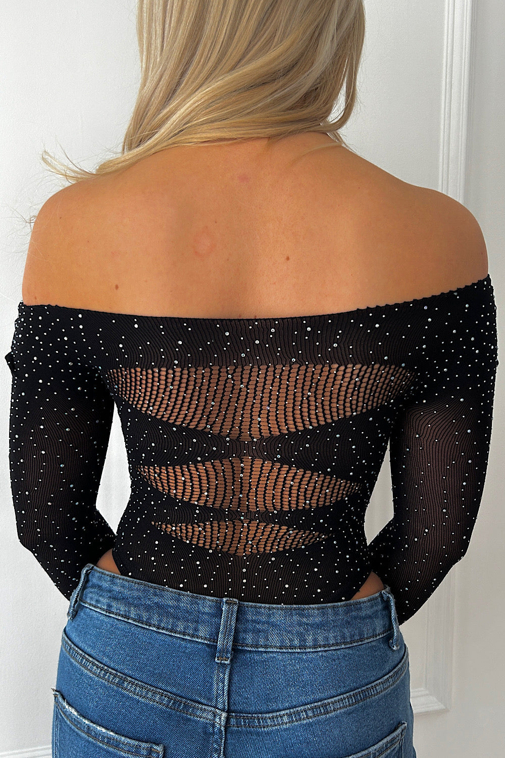 Hazel Black Diamante Mesh Bodysuit