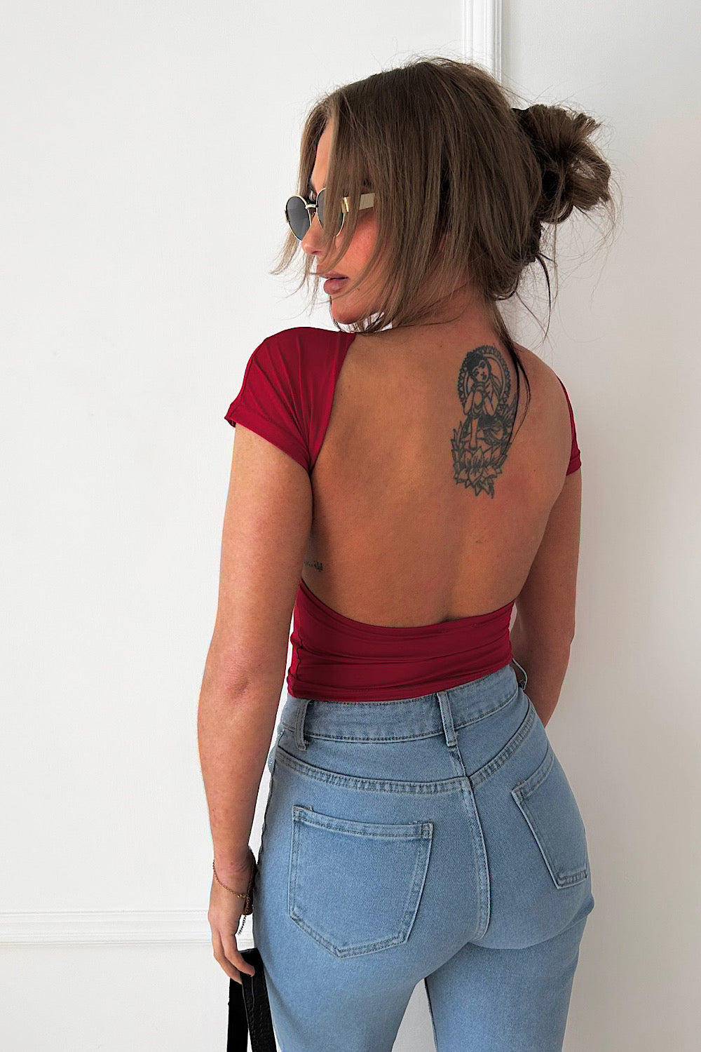 Dune Burgundy Backless Crop Top