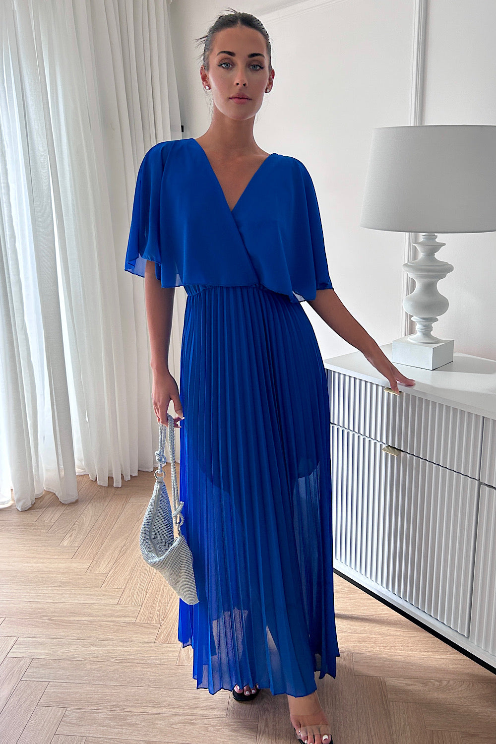 Tama Royal Blue Cape Sleeve Maxi Dress