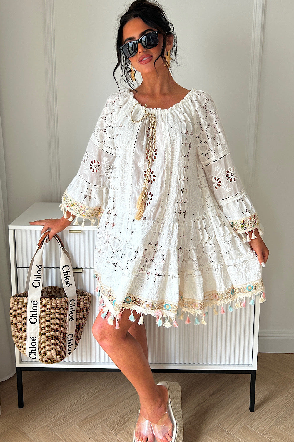 Hudson Multi Boho Crochet Tassel Dress