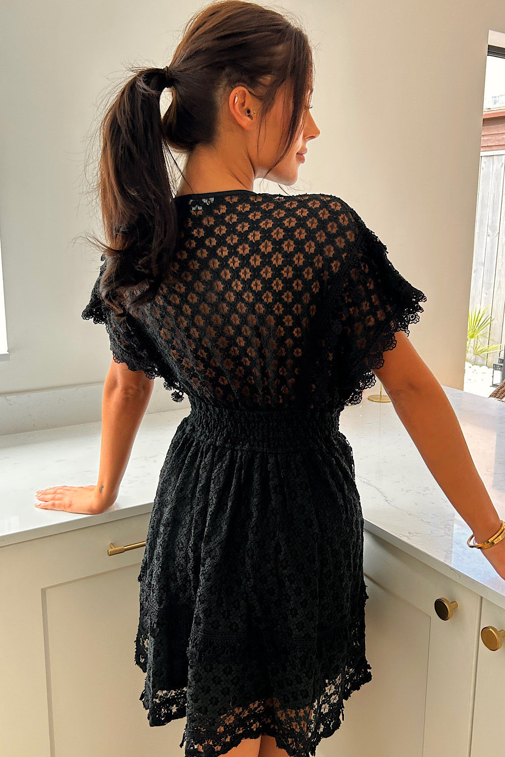 Millie Black Lace Tassel V-Neck Dress