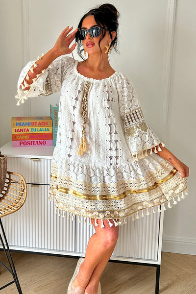 Hudson Gold Boho Crochet Tassel Dress
