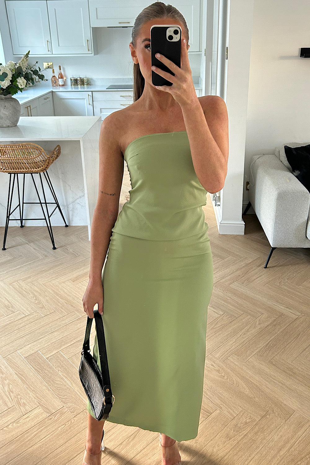 Eloise Sage Green Bandeau Strapless Maxi Dress The Fashion Bible Eloise Sage Green Bandeau Strapless Maxi Dress The Fashion Bible