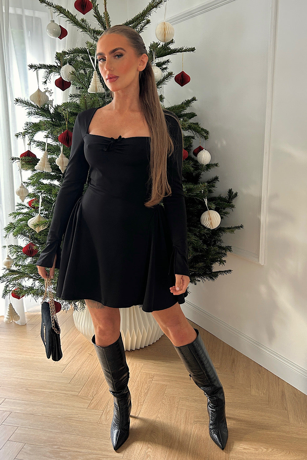 Kylie Black Bow Long Sleeve Mini Dress The Fashion Bible Kylie Black Bow Long Sleeve Mini Dress The Fashion Bible