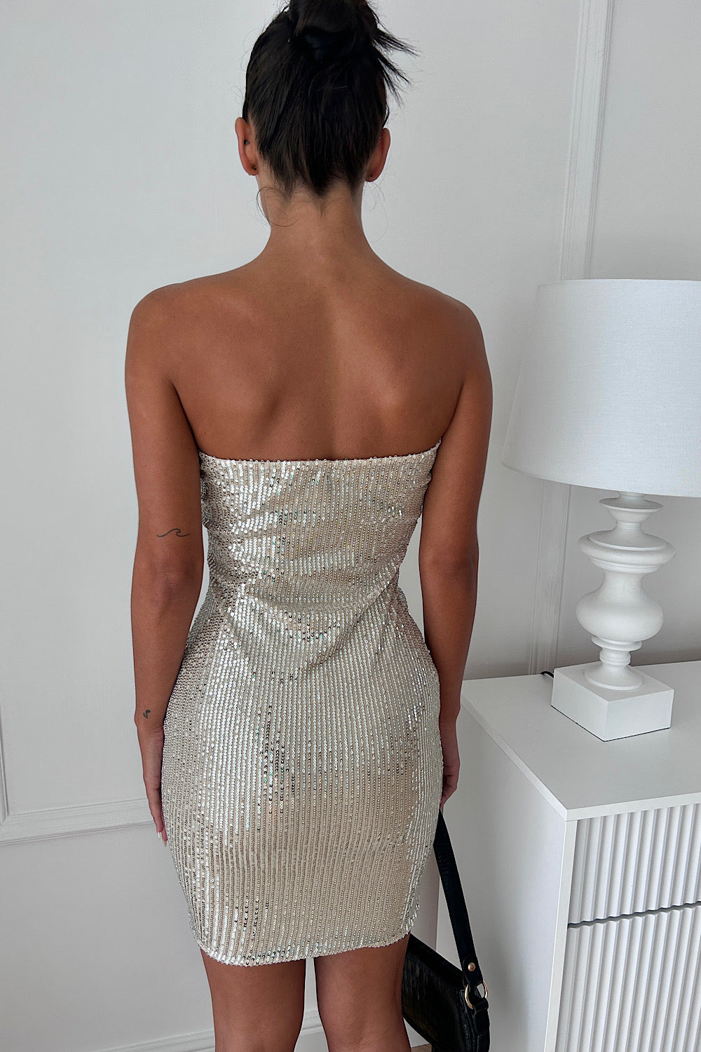 Lydie Gold Sequin Bandaeu Mini Dress