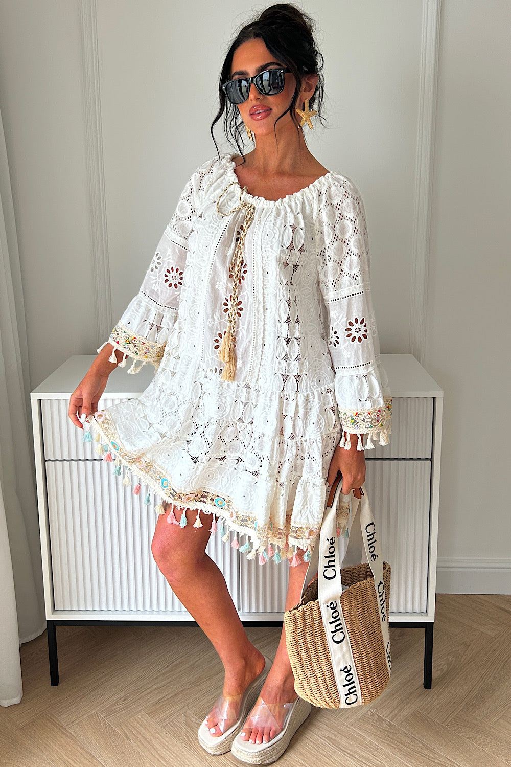Hudson Multi Boho Crochet Tassel Dress