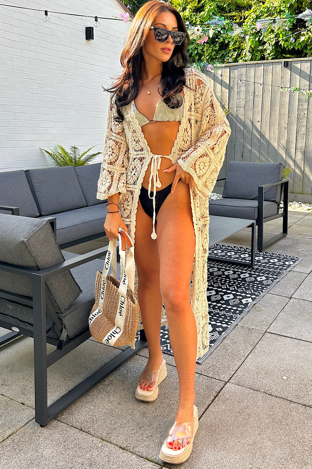 Bria Beige Crochet Kimono