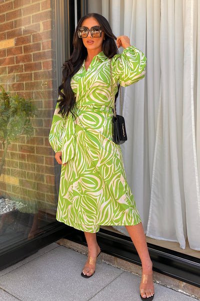 Green Zebra Print Wrap Maxi Dress
