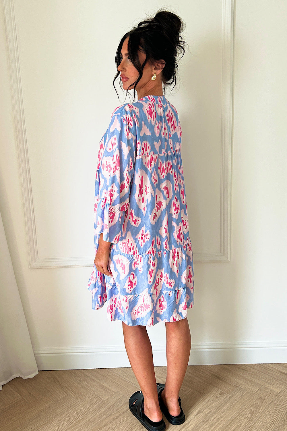 Amber Blue Abstract Button Smock Dress