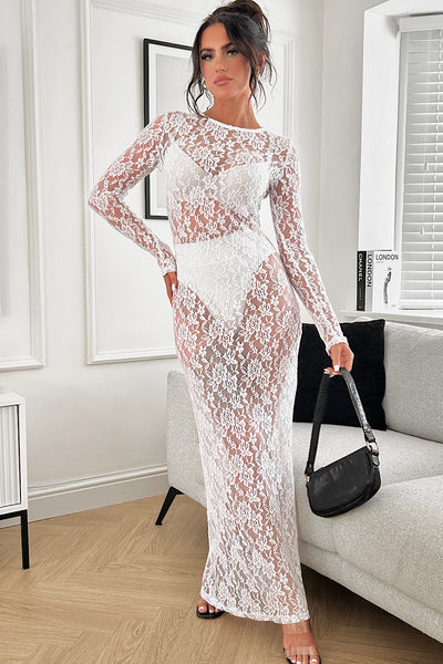Zaria White Lace Maxi Dress