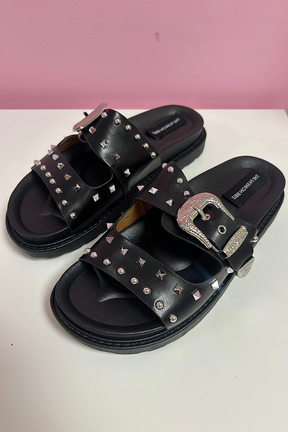 Jamie Black Western Buckle Studded Sliders
